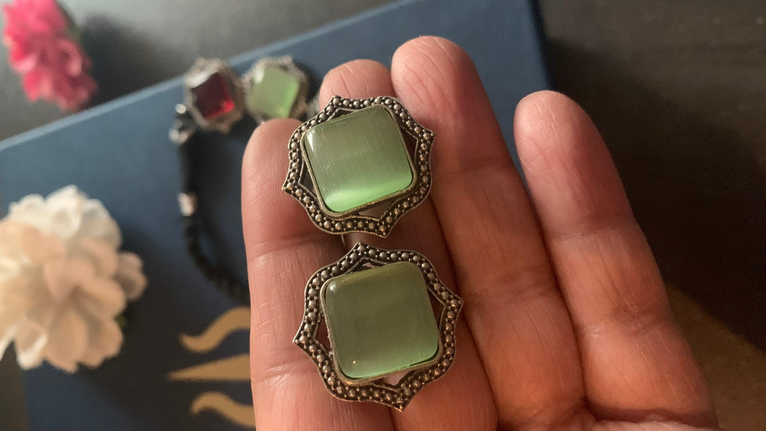 Statement Multicoloured Stones Necklace with Studs - SHIVKA