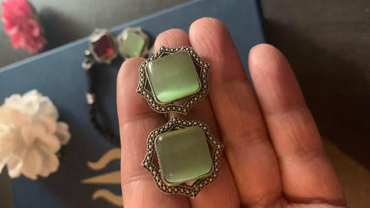 Statement Multicoloured Stones Necklace with Studs - SHIVKA