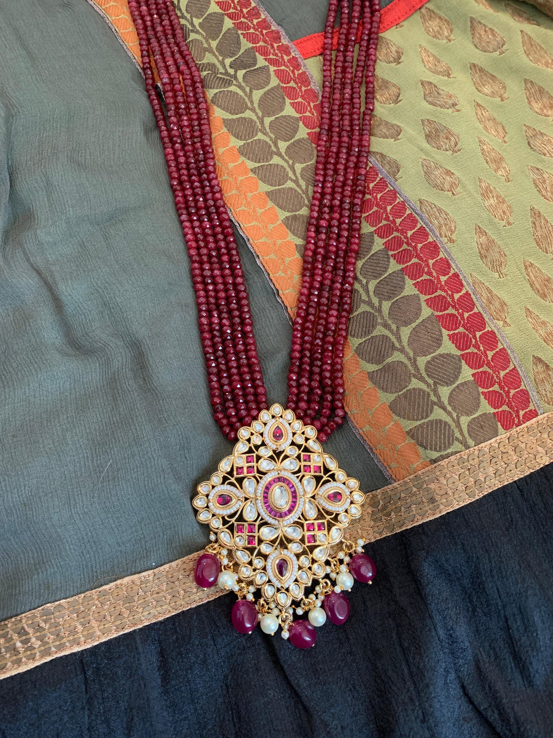 Ruby Pendant Necklace with Earrings - SHIVKA
