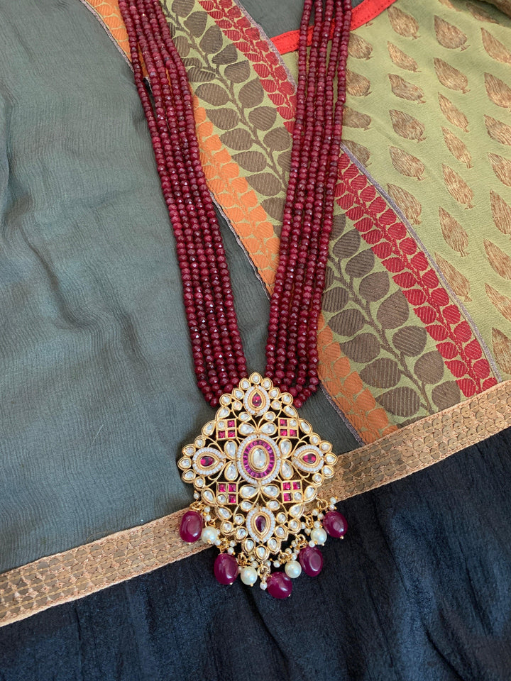 Ruby Pendant Necklace with Earrings - SHIVKA