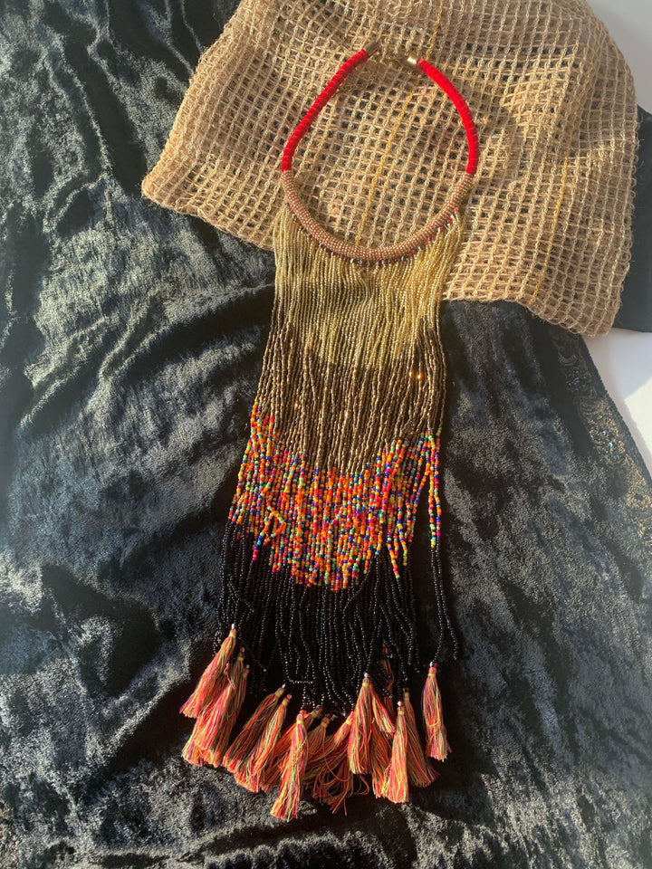 Scintillating Tasseled Beaded Necklace - SHIVKA
