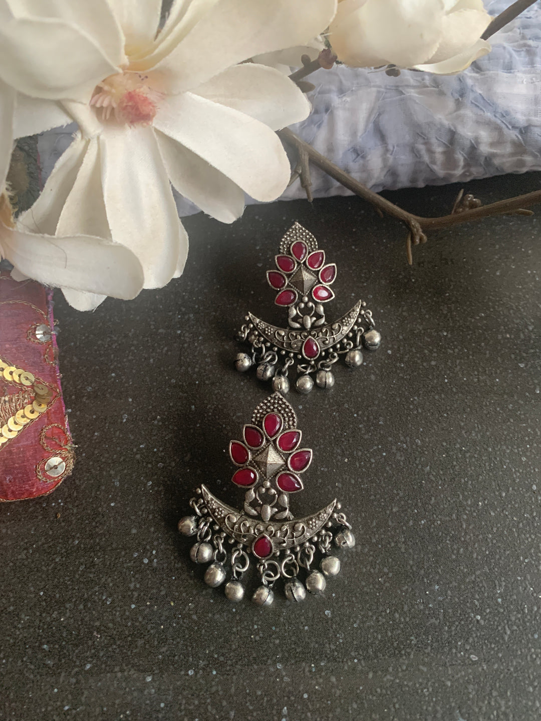 Crescent Antique Ghungroo Stud Earrings