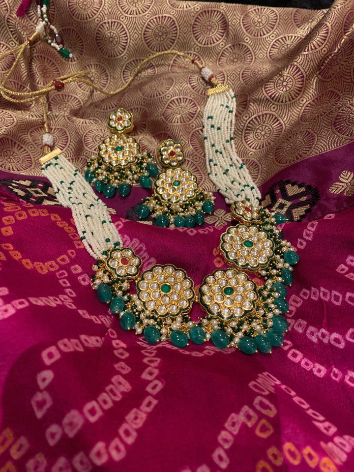 Traditional Flower Kundan Necklace with Earrings - SHIVKA