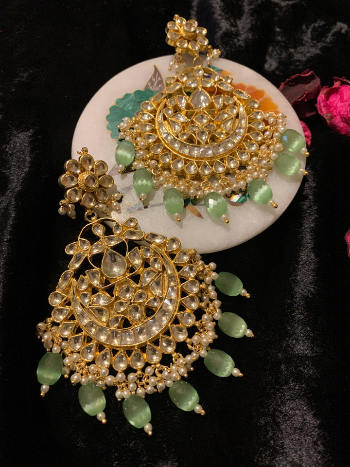 Sea Green Pachi Kundan Earrings - SHIVKA