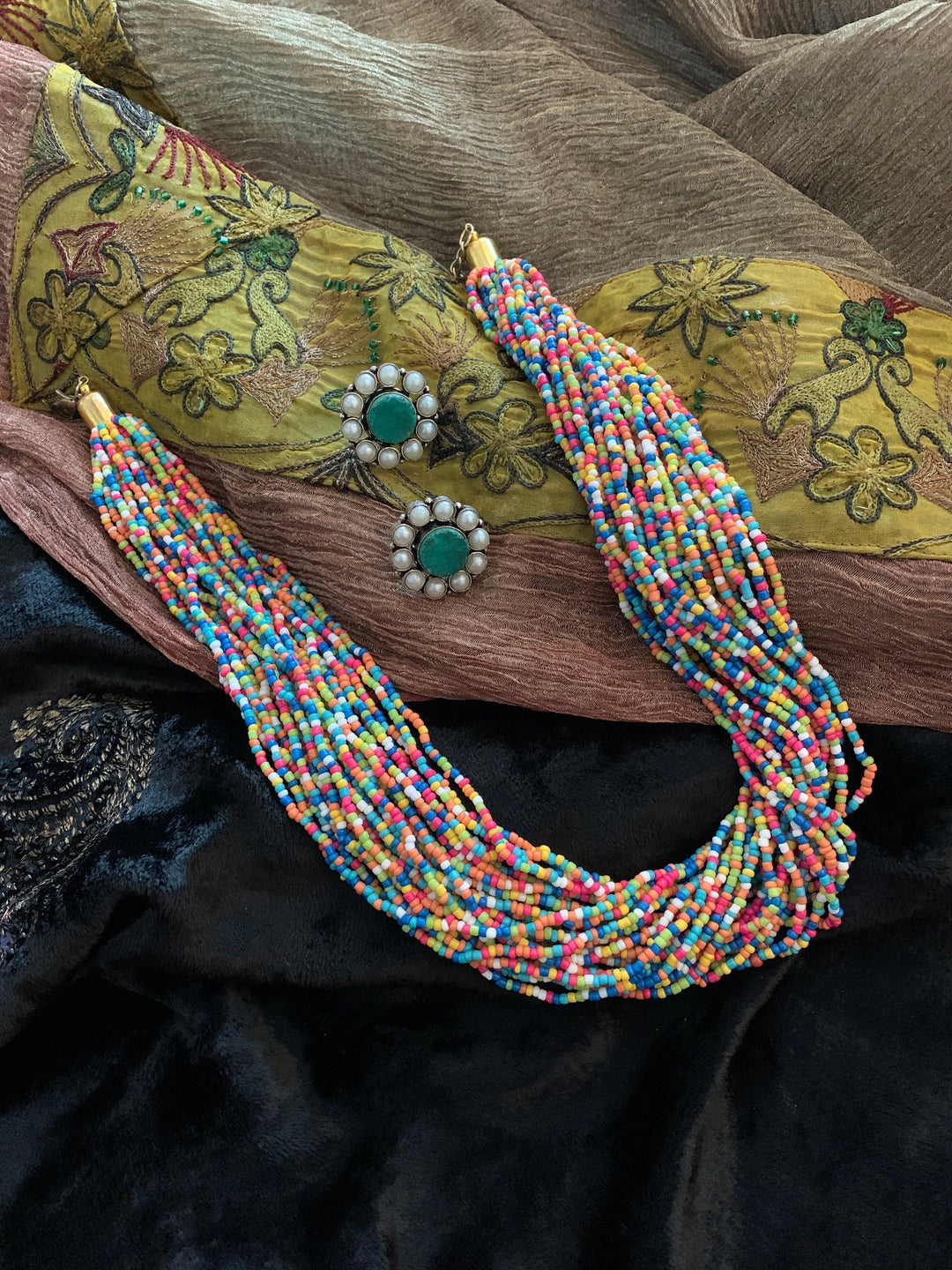 Multicoloured Statement Necklace with Gemstones Studs - SHIVKA