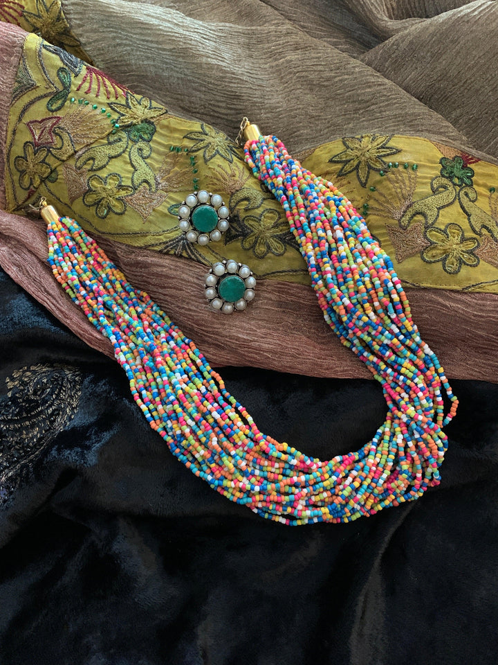 Multicoloured Statement Necklace with Gemstones Studs - SHIVKA