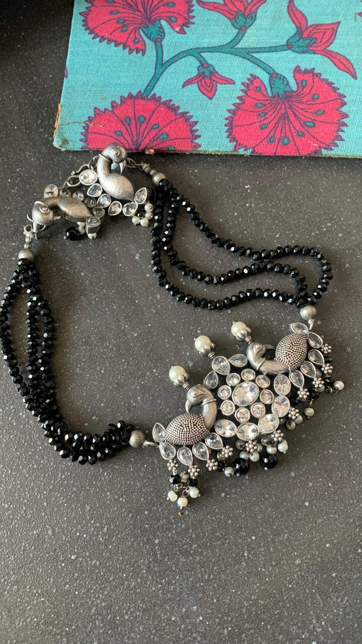 Statement Zirconia Short Necklace with Peacock Studs - SHIVKA