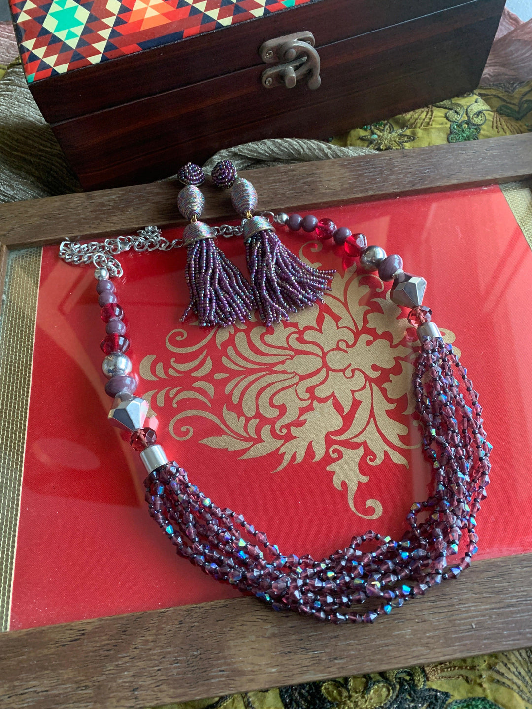 Scintillating Multicoloured Beaded Necklace with Danglers - SHIVKA